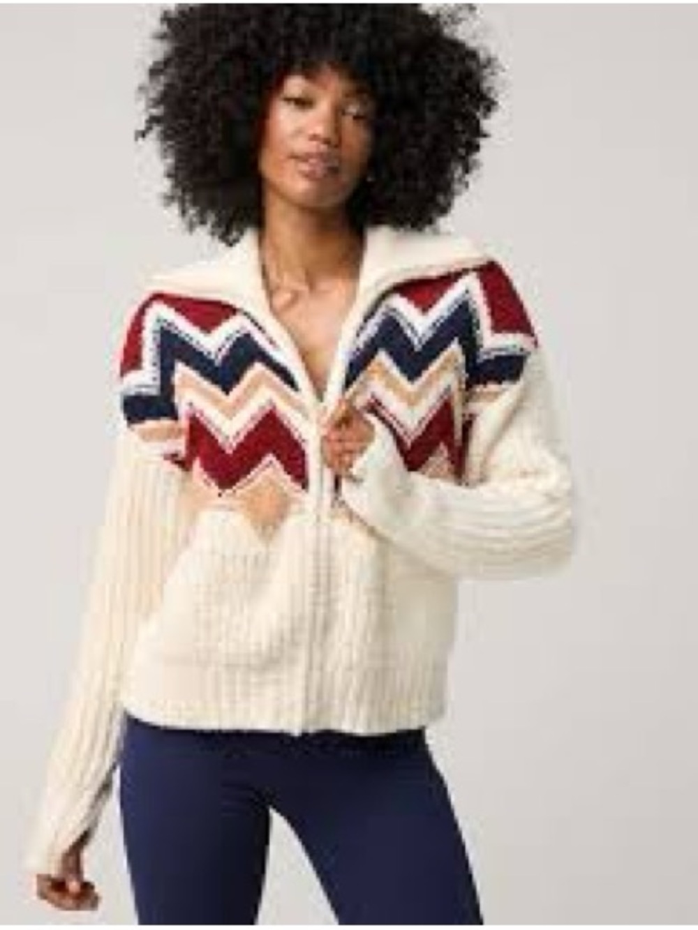 Aerie Marshmallow Moves Cozy Chevron oversized Sweater Cream, Red & Navy SZ XS